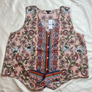 Ann Taylor Factory Pink Floral Sleeveless Blouse, Size XL